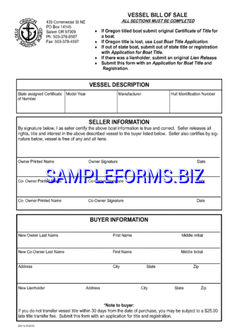Vessel Bill of Sale Seller Information pdf free